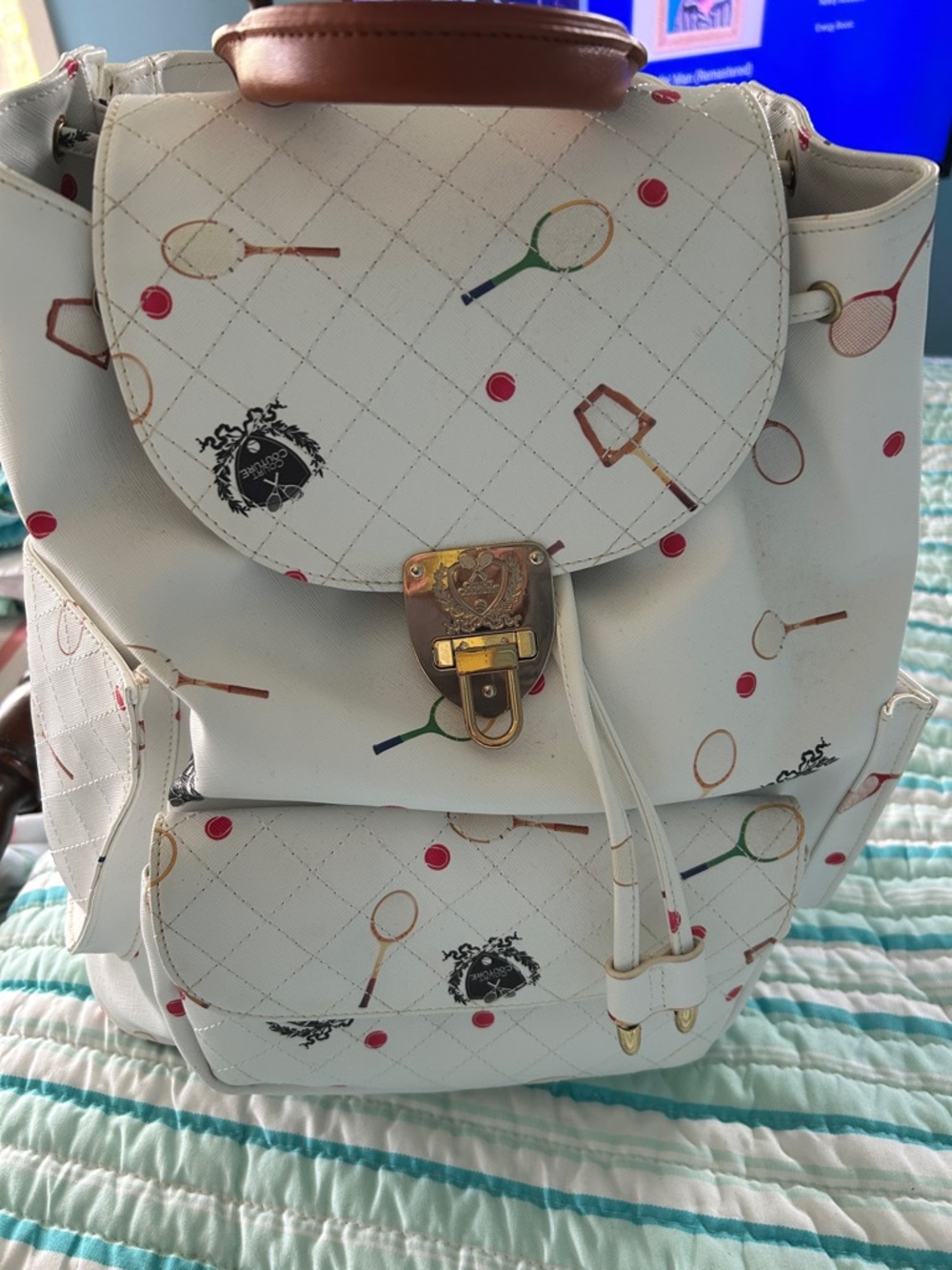 Court  couture White  Tennis Print Drawstring Backpack Vintage Karisa
